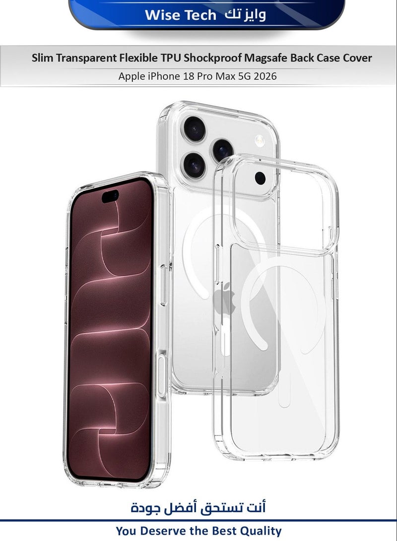 Wtech Apple iPhone 18 Pro Max 5G 2026 Magnetic Case, Slim Transparent Flexible TPU Shockproof Magsafe Back Phone Case (MCTPTN) - Clear - Image 1