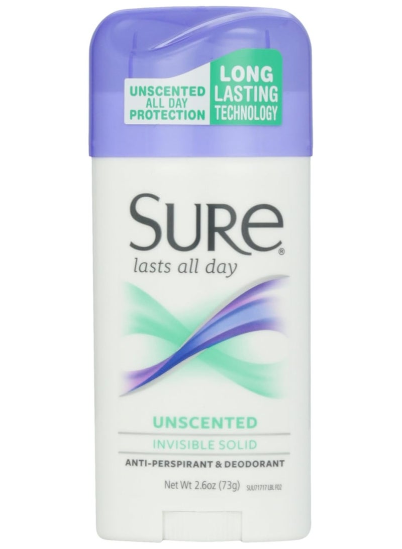 Sure Deodorant Invisible Solid, Unscented - 2.6 oz - Image 1