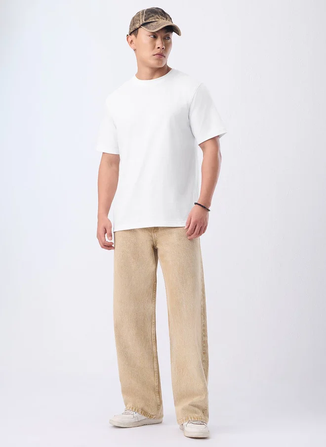 The Souled Store  The Souled Store Men Relaxed Fit Solid White T-Shirt  | Best Price UAE