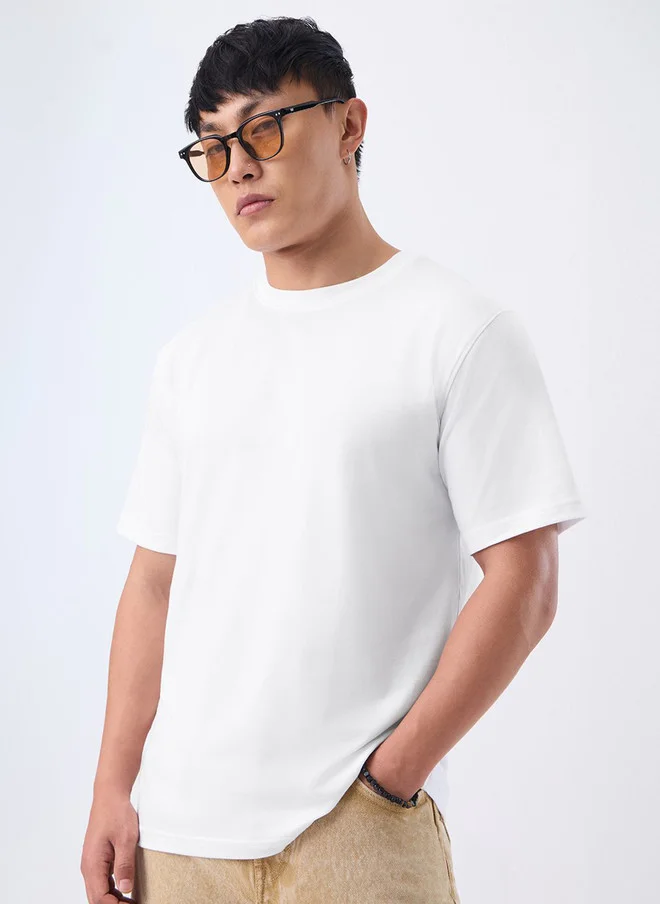 The Souled Store Men Relaxed Fit Solid White T-Shirt