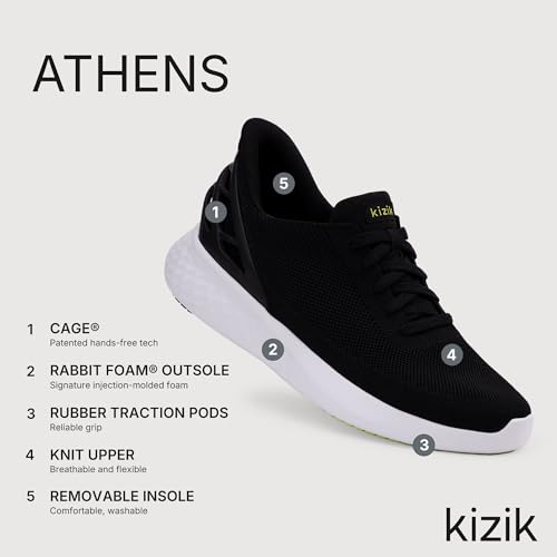 Kizik Athens Slip On Sneakers: Comfortable All-Day Wear, Hands Free Convenience, Mens & Womens Walking Shoes with Arch Support, Wide Toe Box Available - Black M5.5 / W7 - Image 3