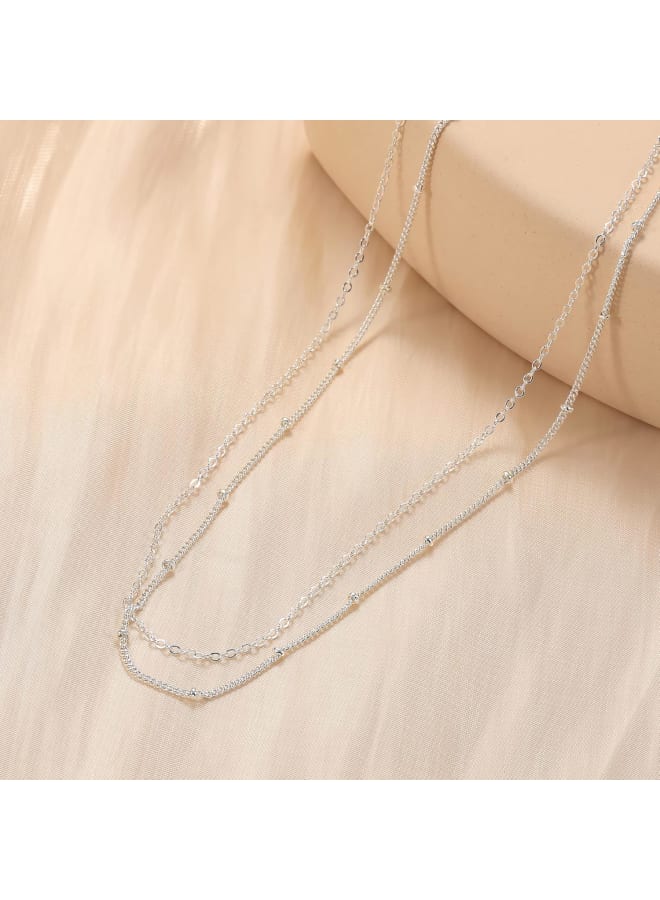 CHESKY Silver Layered Choker Necklaces for Women, Dainty Silver Plated Satellite Beaded Chain Necklace Tiny Thin Layering Beads Chokers Simple Trendy Minimalist Jewelry - Image 4