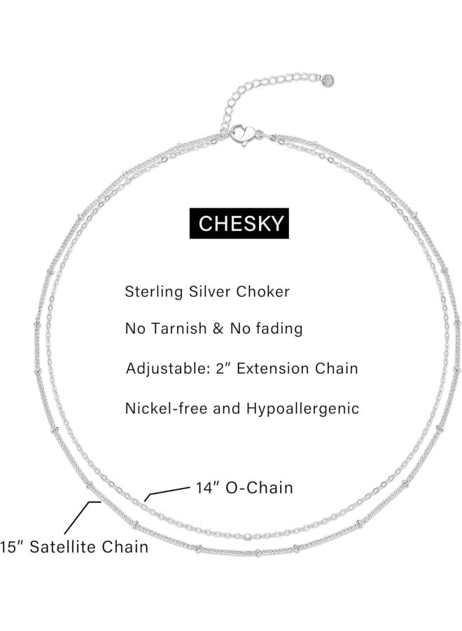 CHESKY Silver Layered Choker Necklaces for Women, Dainty Silver Plated Satellite Beaded Chain Necklace Tiny Thin Layering Beads Chokers Simple Trendy Minimalist Jewelry - Image 5