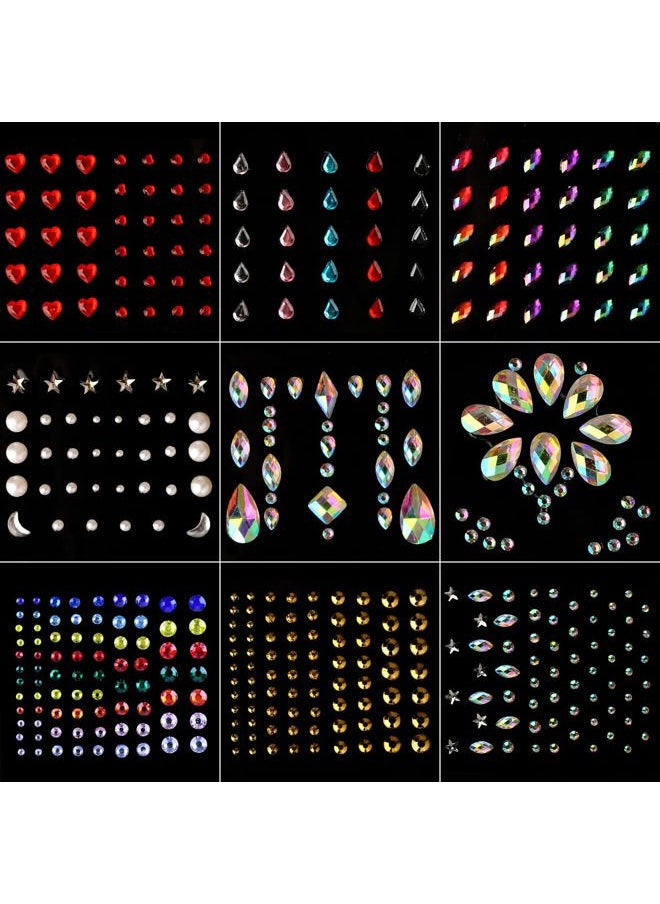 Bowitzki Face Jewels Rhinestones For Makeup,Face Gems Stick On Eye Rhinestone Sticker, Tears Rainbow Star Diamond Crystals For Women Festival Accessory Nail Art Decoration (B)  - Image 1
