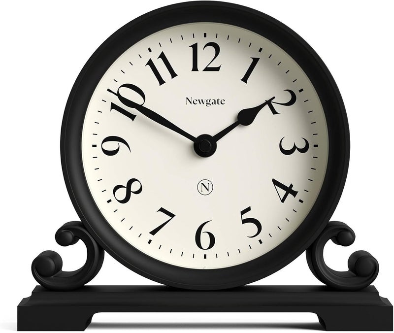 NEWGATE ® Divisadero Mantel Clock | Traditional Double Scroll Design | Black | Classic Style for Desk, Table top, Shelf or Bedside - Image 1