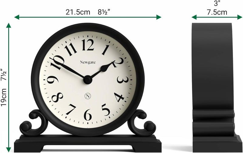 NEWGATE ® Divisadero Mantel Clock | Traditional Double Scroll Design | Black | Classic Style for Desk, Table top, Shelf or Bedside - Image 4