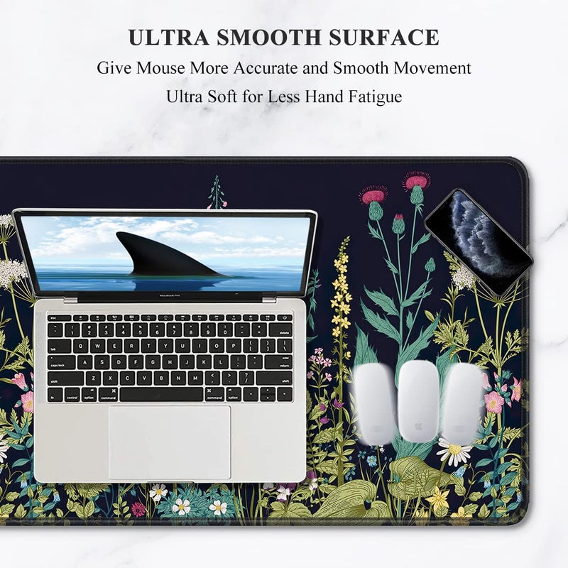 Auhoahsil Desk Pad, XXL Large Mouse Pad, Extended Gaming Mousepad, Cute Desk Mat for Women, Big Office Accessories Mouse Pad for Computer Keyboard and Laptop, 35.6" x 15.7", Black Wildflower Night - Image 3