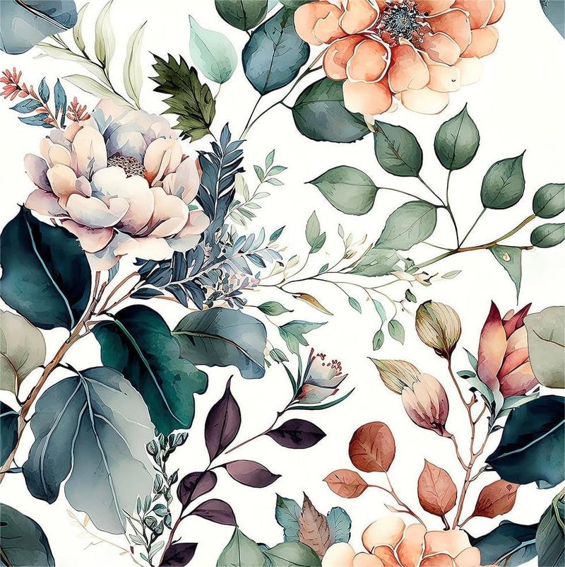 MuralPeel Boho Brown/Green/Orange Peony Floral Peel and Stick Wallpaper Easy Peel Off Vintage Self Adhesive Removable Stick on Wall Paper for Kitchen Cabinet Renter Friendly - Image 1