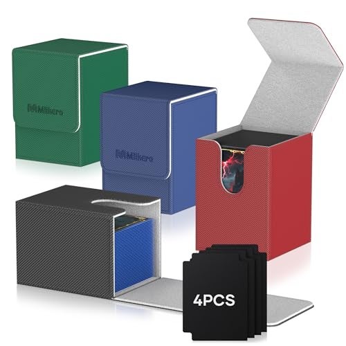 Mlikero 4 Pack Card Deck Box, Commander Deck Box Holds 400+ Single Sleeved Cards with 4 Dividers, Leather Magnetic Card Box Fit for MTG, TCG (4 Colors) - Image 1