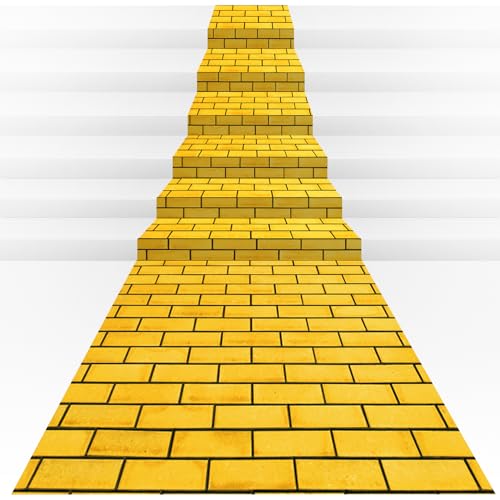 Jectivs 6Pcs Total 4.5x54 Feet Yellow Brick Road Floor Runner for Wizard Oz Party Decorations,Long Disposable Brick Stone Wall Backdrop Tablecloth for Halloween Princess Cosplay Medieval Castle Party Supplies - Image 1