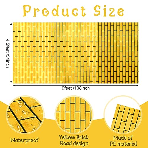 Jectivs 6Pcs Total 4.5x54 Feet Yellow Brick Road Floor Runner for Wizard Oz Party Decorations,Long Disposable Brick Stone Wall Backdrop Tablecloth for Halloween Princess Cosplay Medieval Castle Party Supplies - Image 2