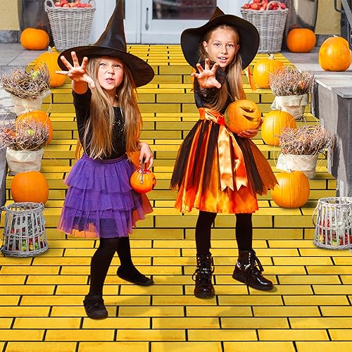 Jectivs 6Pcs Total 4.5x54 Feet Yellow Brick Road Floor Runner for Wizard Oz Party Decorations,Long Disposable Brick Stone Wall Backdrop Tablecloth for Halloween Princess Cosplay Medieval Castle Party Supplies - Image 4