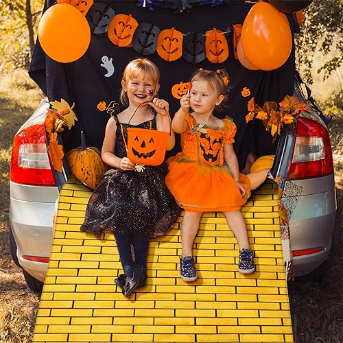 Jectivs 6Pcs Total 4.5x54 Feet Yellow Brick Road Floor Runner for Wizard Oz Party Decorations,Long Disposable Brick Stone Wall Backdrop Tablecloth for Halloween Princess Cosplay Medieval Castle Party Supplies - Image 5