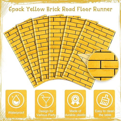 Jectivs 6Pcs Total 4.5x54 Feet Yellow Brick Road Floor Runner for Wizard Oz Party Decorations,Long Disposable Brick Stone Wall Backdrop Tablecloth for Halloween Princess Cosplay Medieval Castle Party Supplies - Image 3