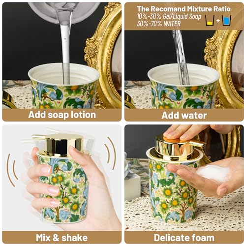 Esdallina Vintage Ceramic Foaming Soap Dispenser for Bathroom & Kitchen Refillable Foaming Pump Dispenser with Gold Pump - Image 4
