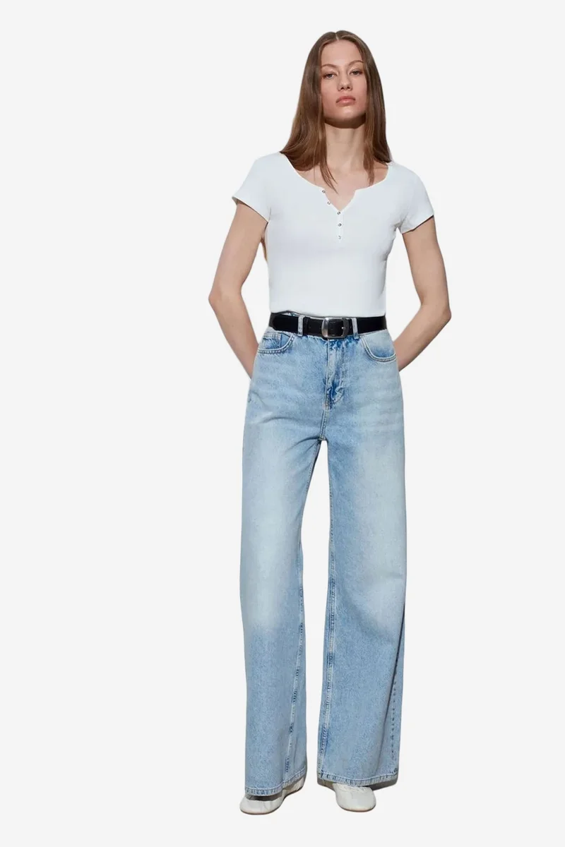 ديلفين DILVIN Women's Slim Fit Cotton U-Neck T-Shirt
