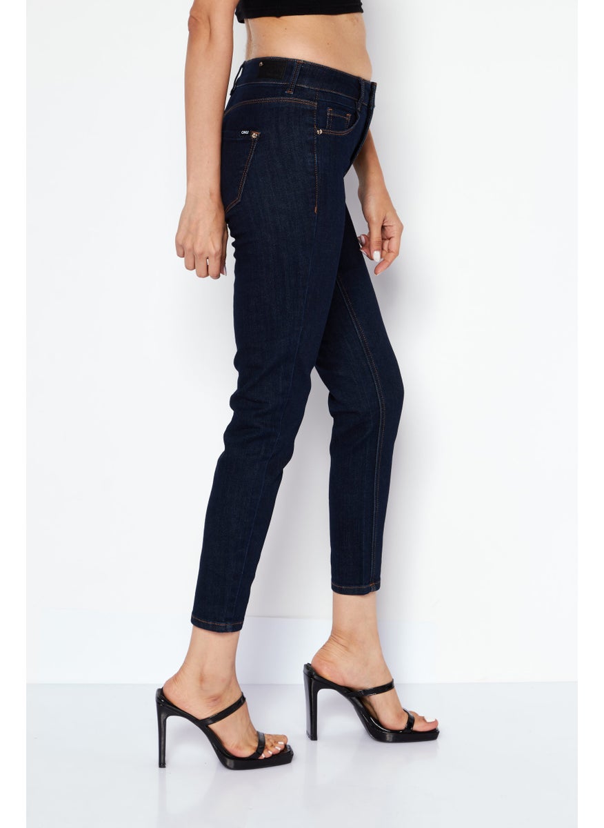 ONLY - Women Skinny Fit Solid Stretchable Denim Jean, Dark Blue - Image 1