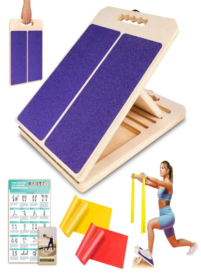 ODCPN Wooden Slant Board for Calf Stretching, Portable Adjustable Calf Stretch Board with Training Poster & Resistance Bands, 300lb Weight Capacity Calf Ankle Achilles Physical Therapy Leg Exercisers - Image 1