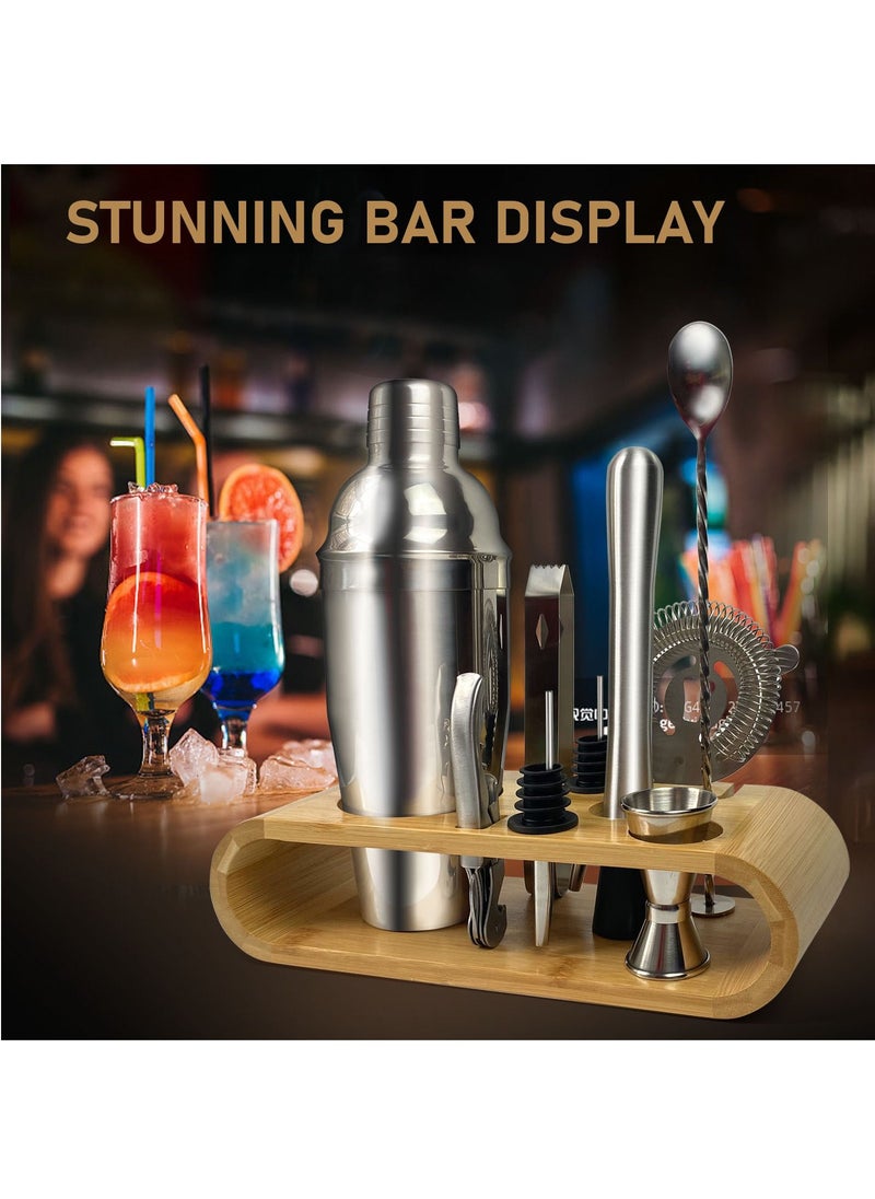 SKY-TOUCH - 11-Piece Bar Tool Set with Stylish Bamboo Stand-Perfect Home Bartending Kit and Martini Cocktail Shaker Set For an Awesome Drink Mixing Experience - Image 1