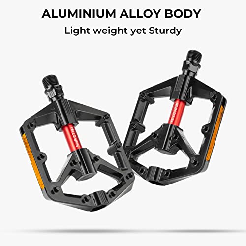 Yellowfin Aluminium Alloy Double DU Bearing Light Weight Bicycle Pedals with reflectors & Wide Platform, 20 Anti-Skid pins for Road Mountain BMX MTB Bike - Image 3