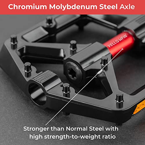 Yellowfin Aluminium Alloy Double DU Bearing Light Weight Bicycle Pedals with reflectors & Wide Platform, 20 Anti-Skid pins for Road Mountain BMX MTB Bike - Image 2