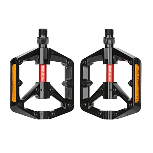 Yellowfin Aluminium Alloy Double DU Bearing Light Weight Bicycle Pedals with reflectors & Wide Platform, 20 Anti-Skid pins for Road Mountain BMX MTB Bike - Image 1