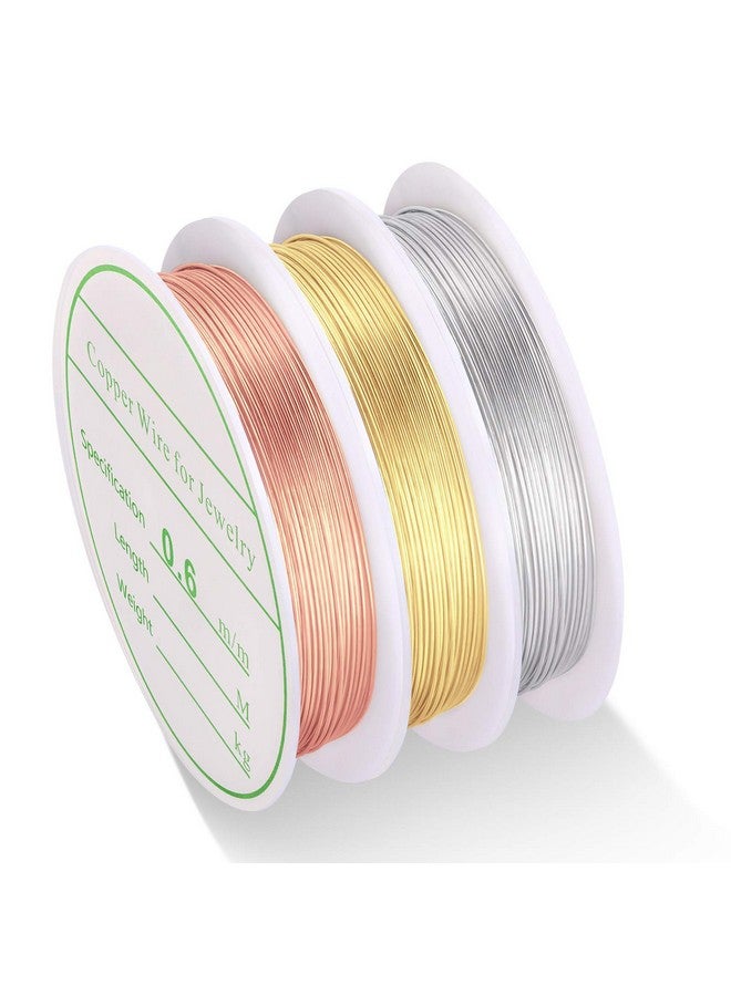 ميكيميكي مجموعة MIKIMIQI من 3 أسلاك مجوهرات، سلك حرفي، مقاس 22، مقاوم للتشوه، سلك خرز نحاسي لمستلزمات صناعة المجوهرات والحرف اليدوية، 0.6 مم × 4 م لكل لون (ذهبي، فضي، ذهبي وردي) - Image 1