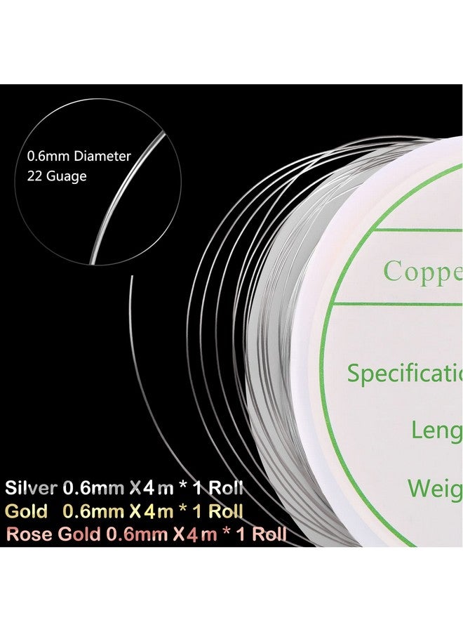 ميكيميكي مجموعة MIKIMIQI من 3 أسلاك مجوهرات، سلك حرفي، مقاس 22، مقاوم للتشوه، سلك خرز نحاسي لمستلزمات صناعة المجوهرات والحرف اليدوية، 0.6 مم × 4 م لكل لون (ذهبي، فضي، ذهبي وردي) - Image 4