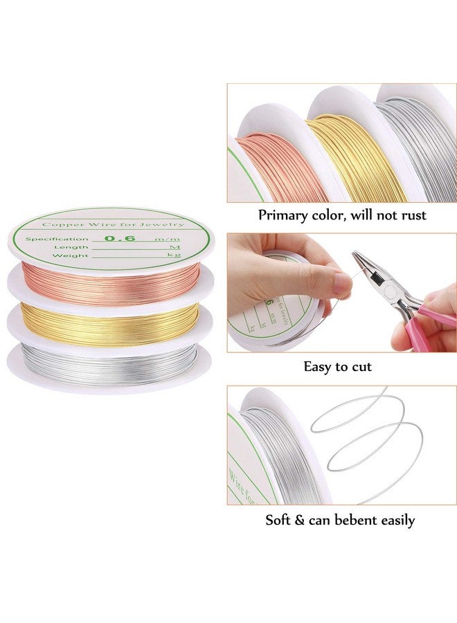 ميكيميكي مجموعة MIKIMIQI من 3 أسلاك مجوهرات، سلك حرفي، مقاس 22، مقاوم للتشوه، سلك خرز نحاسي لمستلزمات صناعة المجوهرات والحرف اليدوية، 0.6 مم × 4 م لكل لون (ذهبي، فضي، ذهبي وردي) - Image 5