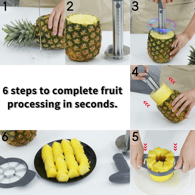 Newness Pineapple Corer and Slicer Tool, Robust Pineapple Core Remover with Upgraded Cutter & Reinforced Thicker Blade, Stainless Steel Kitchen Fruit Gadget for Diced Pineapple Rings (Grey) - Image 3