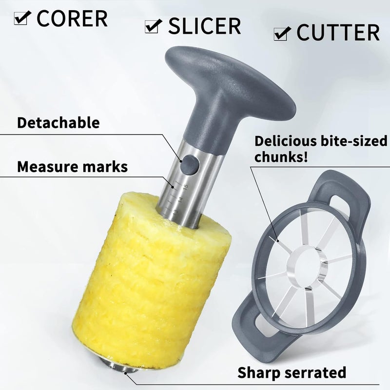 Newness Pineapple Corer and Slicer Tool, Robust Pineapple Core Remover with Upgraded Cutter & Reinforced Thicker Blade, Stainless Steel Kitchen Fruit Gadget for Diced Pineapple Rings (Grey) - Image 2
