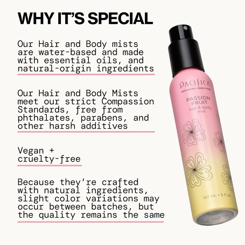 Pacifica Hair Mist Perfume & Full Body Spray for Women - Passion Fruit Body Mist Fragrance w/Pineapple, Orange Blossom, Vanilla, Sandalwood & Bergamot â€“ Alcohol-Free, Vegan & Cruelty-Free, 5 oz - Image 5