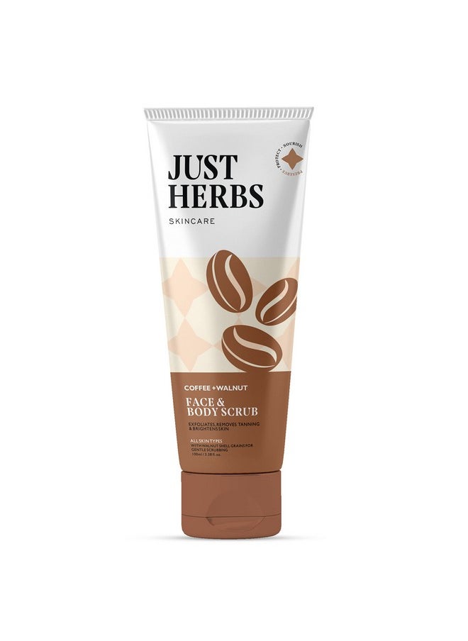 Just Herbs Coffee Body Scrub Walnut Exfoliating Detan Face & Body Scrub For Blackheads, Whiteheads, Removes Tanning & Glowing Skin - For Men & Women 100 Ml  - Image 1