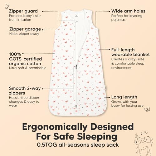 KeaBabies 2-Pack Baby Sleep Sacks, Zipper Wearable Blanket-0.5TOG Organic Cotton,Lightweight,Soft Cozy Toddler Sleeping Sack 6-12 months,Easy to Wear Large Newborn Transition Swaddles Sleepsacks(Butterflies, M) - Image 2