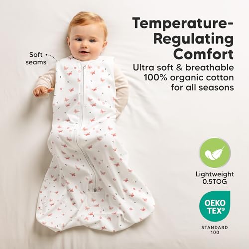KeaBabies 2-Pack Baby Sleep Sacks, Zipper Wearable Blanket-0.5TOG Organic Cotton,Lightweight,Soft Cozy Toddler Sleeping Sack 6-12 months,Easy to Wear Large Newborn Transition Swaddles Sleepsacks(Butterflies, M) - Image 4