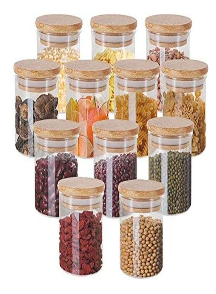 200ml Glass Jars with Bamboo Lids Silicon Ring Set of 12, Air Tight Kitchen Food Cereal Containers for Storage  - Image 1
