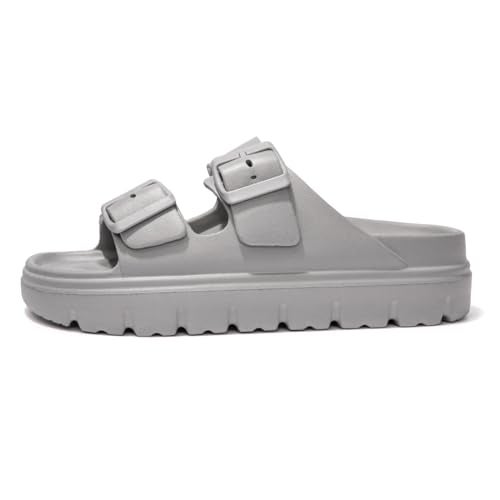 FUNKYMONKEY EVA Slides for Women Thick-sole Adjustable Double Buckle Waterproof Platform Sandals (9 M US, Grey/HDSPK) - Image 2