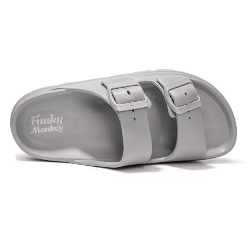FUNKYMONKEY EVA Slides for Women Thick-sole Adjustable Double Buckle Waterproof Platform Sandals (9 M US, Grey/HDSPK) - Image 3