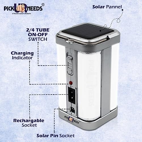 Pick Ur Needs Solar Emergency Rechargeable Home LED Floor Lantern Lamp Light 4 Side Tube (Silver Pack of 2) - Image 2