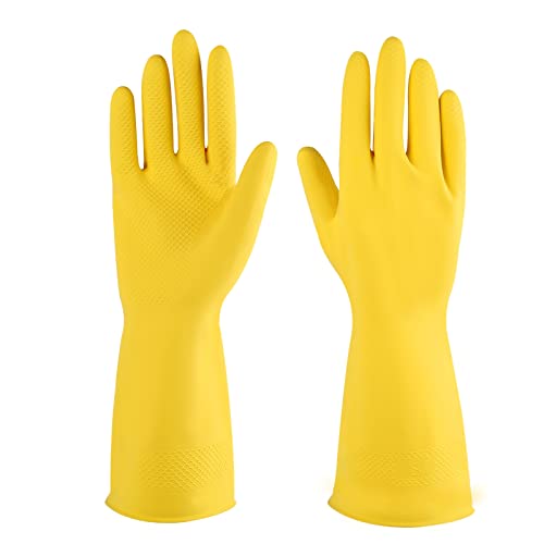 IUCGE Rubber cleaning gloves yellow 3 Pairs for Household,Reuseable dishwashing gloves for Kitchen.(3,XL) - Image 1