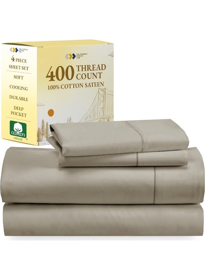 California Design Den Premium Cotton Sheets - 4-Piece Taupe, Queen Size, 41cm - Image 4