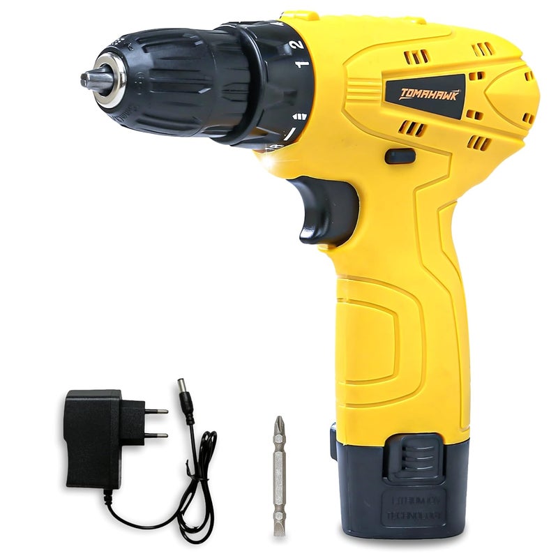 TOMAHAWK T7386 12V Cordless Screwdriver and Drill Machine Compact Lightweight Powerful 1350 RPM Reversible switch MultiTorque Clutch 10mm Keyless Chuck 1 x15Ah Battery - Image 1