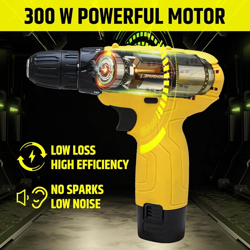 TOMAHAWK T7386 12V Cordless Screwdriver and Drill Machine Compact Lightweight Powerful 1350 RPM Reversible switch MultiTorque Clutch 10mm Keyless Chuck 1 x15Ah Battery - Image 2