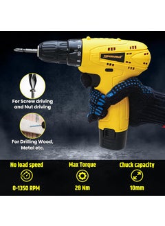 Tomahawk TOMAHAWK T7386 12V Cordless Screwdriver and Drill Machine Compact Lightweight Powerful 1350 RPM Reversible switch MultiTorque Clutch 10mm Keyless Chuck 1 x15Ah Battery  - Image 5