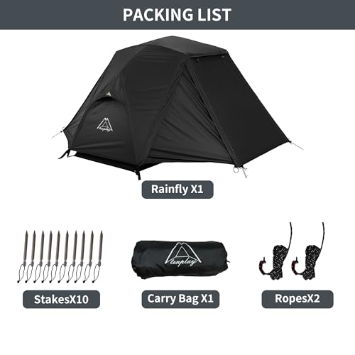 Mtenplay TENPLAY One Person Lightweight Tent Flysheet, Waterproof and Sunscreen, Expandable Tents Rainfly for Camping, Hiking, Backpacking, Picnics - Must be Used with Matching Inner Tent Black - Image 3