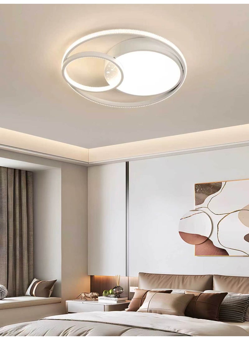 Modern LED Ceiling Light – 20-Inch White Multi-Ring Geometric Art Fixture with Starry Sky Accents & Remote Control; 3000K–6000K Stepless Dimming; Eye-Care Design (CRI ≥95); Suitable for Bedrooms, Living Rooms, and Kitchens - Image 1