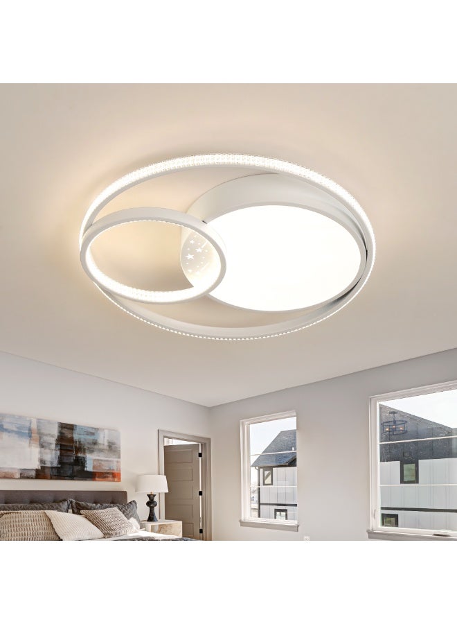 Modern LED Ceiling Light – 20-Inch White Multi-Ring Geometric Art Fixture with Starry Sky Accents & Remote Control; 3000K–6000K Stepless Dimming; Eye-Care Design (CRI ≥95); Suitable for Bedrooms, Living Rooms, and Kitchens - Image 2