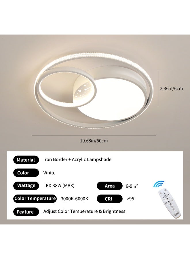 Modern LED Ceiling Light – 20-Inch White Multi-Ring Geometric Art Fixture with Starry Sky Accents & Remote Control; 3000K–6000K Stepless Dimming; Eye-Care Design (CRI ≥95); Suitable for Bedrooms, Living Rooms, and Kitchens - Image 3