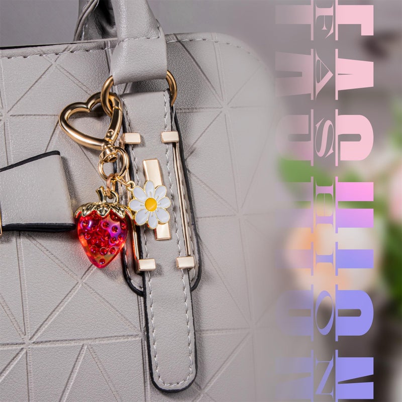 Wikavanli Cute Strawberry Keychain,Bag Charms,Kawaii Heart Flower Daisy Key chains Accessories Decor for Women Girls Purse Gift (Clear Strawberry, Red) - Image 5