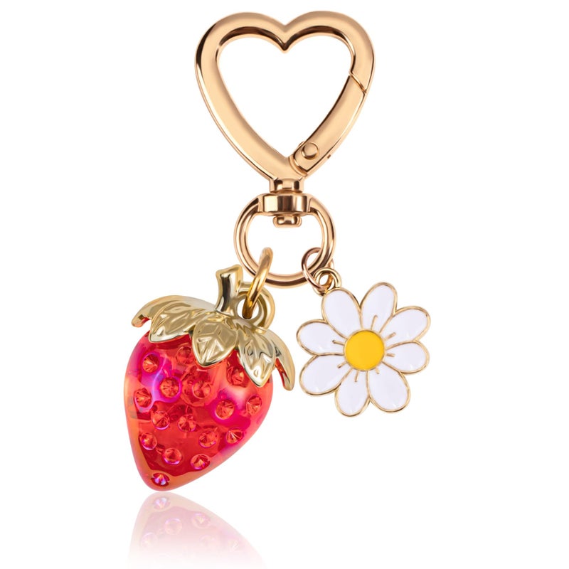 Wikavanli Cute Strawberry Keychain,Bag Charms,Kawaii Heart Flower Daisy Key chains Accessories Decor for Women Girls Purse Gift (Clear Strawberry, Red) - Image 1